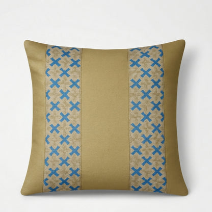 Gold and Blue Geometric Cushion Covers – Luxury Embroidered Cross Pattern Pillows - CU05