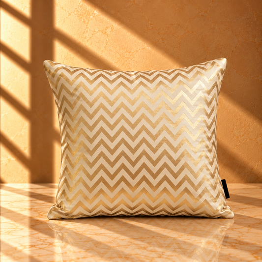 Gold Chevron Cushion Covers – Luxury Metallic Zig Zag Geometric Pillows - CU16
