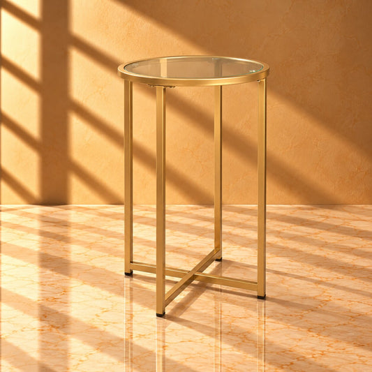 Elegant Gold Glass Side Table – 61cm Tall Slim End Table with Circular Glass Top