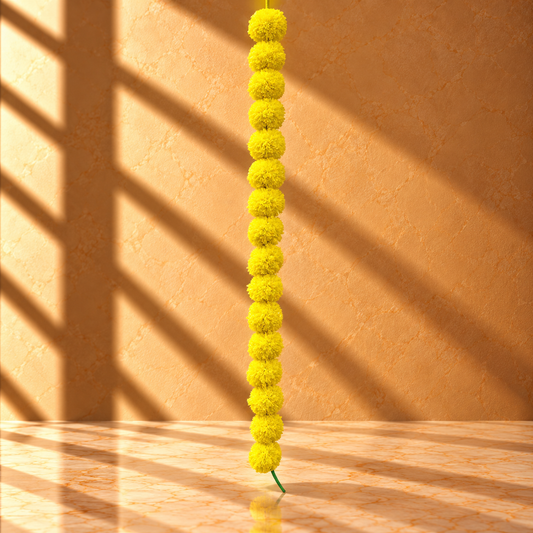 Artificial Marigold Garland (5ft) – Vibrant Yellow Genda Phool for Diwali, Weddings, & Home Décor -T03