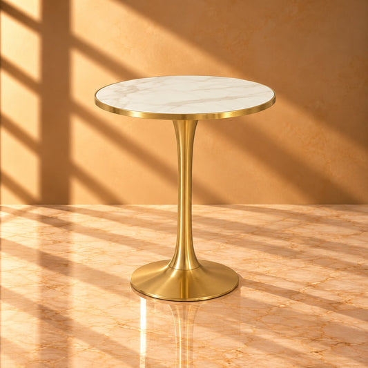 Gold Poseur Table – 22” Marble Top Pedestal Bar Table
