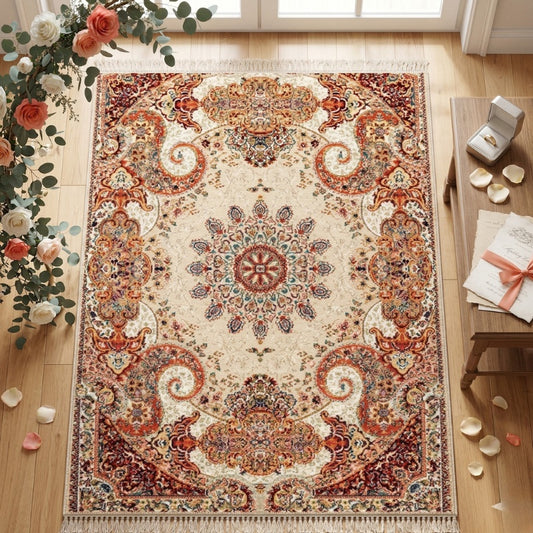 Grand Persian Medallion Rug – Premium Oriental Area Carpet in Crimson, Teal, or Ivory - CU04