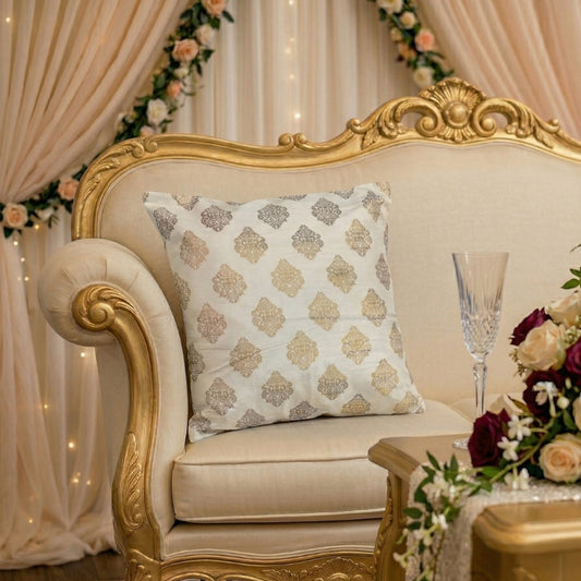 Ivory and Gold Damask Cushion Covers – Luxury Brocade Ornamental Pillows - CU14