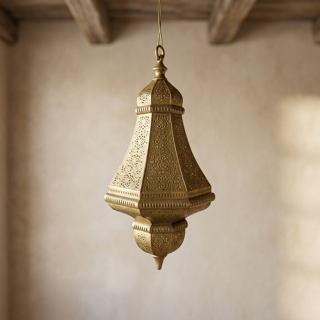 Moroccan Brass Lantern – Hand-Pierced Pendant Light for Exotic Home Decor - L02