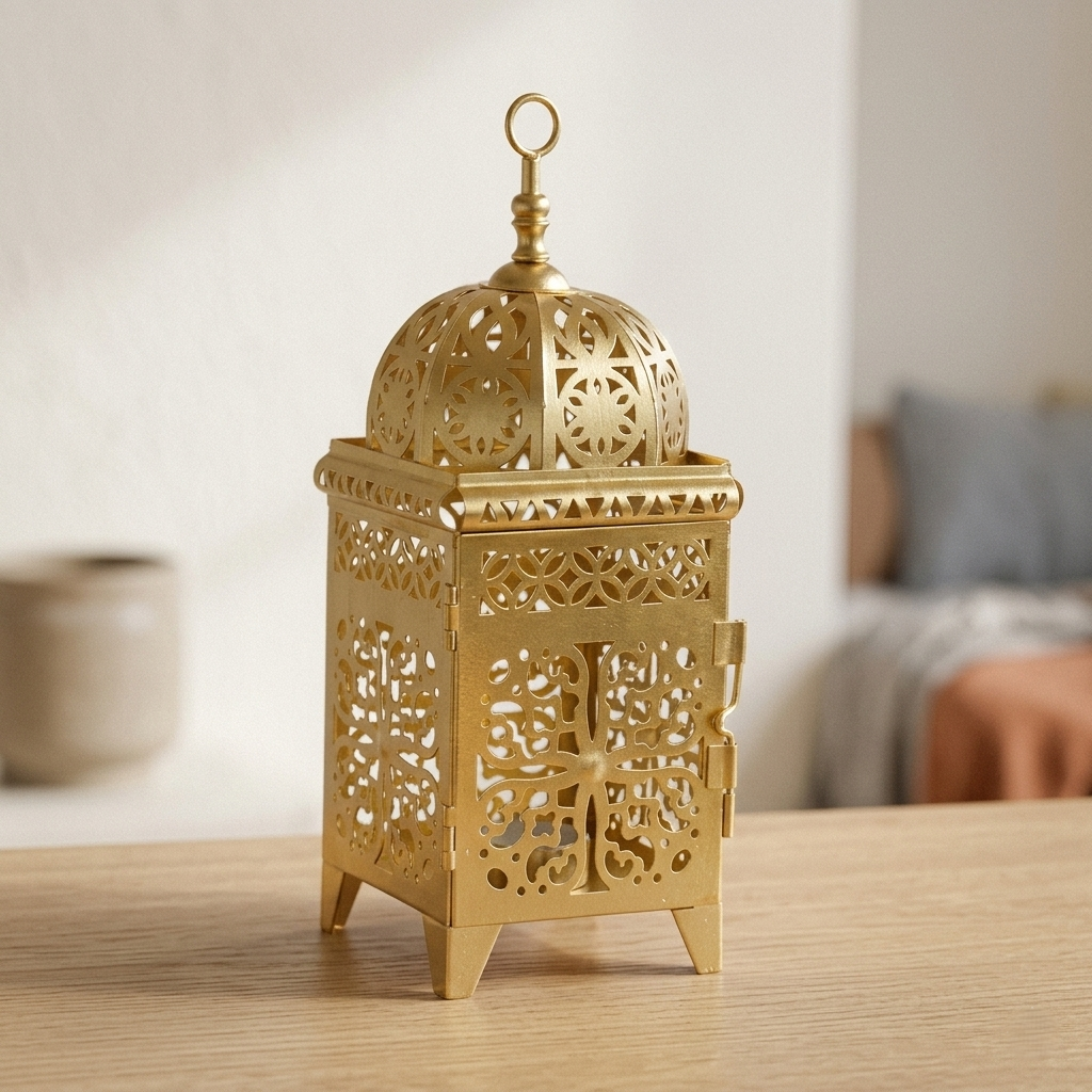 Gold Filigree Lantern – Moroccan Style Decorative Tea Light Holder with Domed Top - L05
