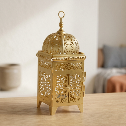 Gold Filigree Lantern – Moroccan Style Decorative Tea Light Holder with Domed Top - L05