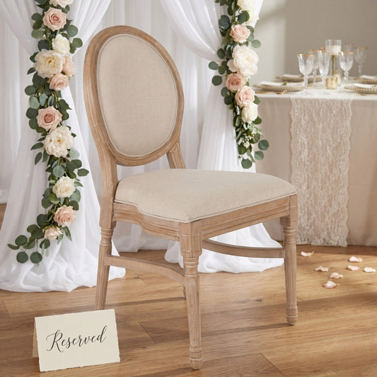 Louis XVI Dining Chair – French Oval Back Upholstered Chair in Weathered Oak - C01