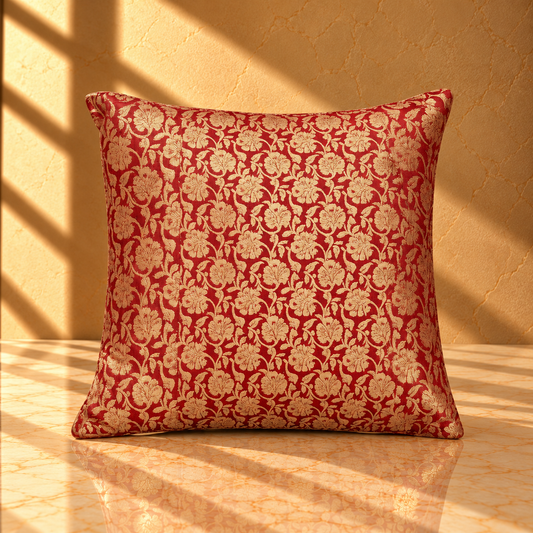 Luxury Red Brocade Cushion Covers – Gold Floral Damask Pillows - CU12