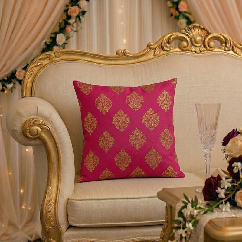Luxury Pink Damask Cushion Covers with Gold Brocade Print- CU01