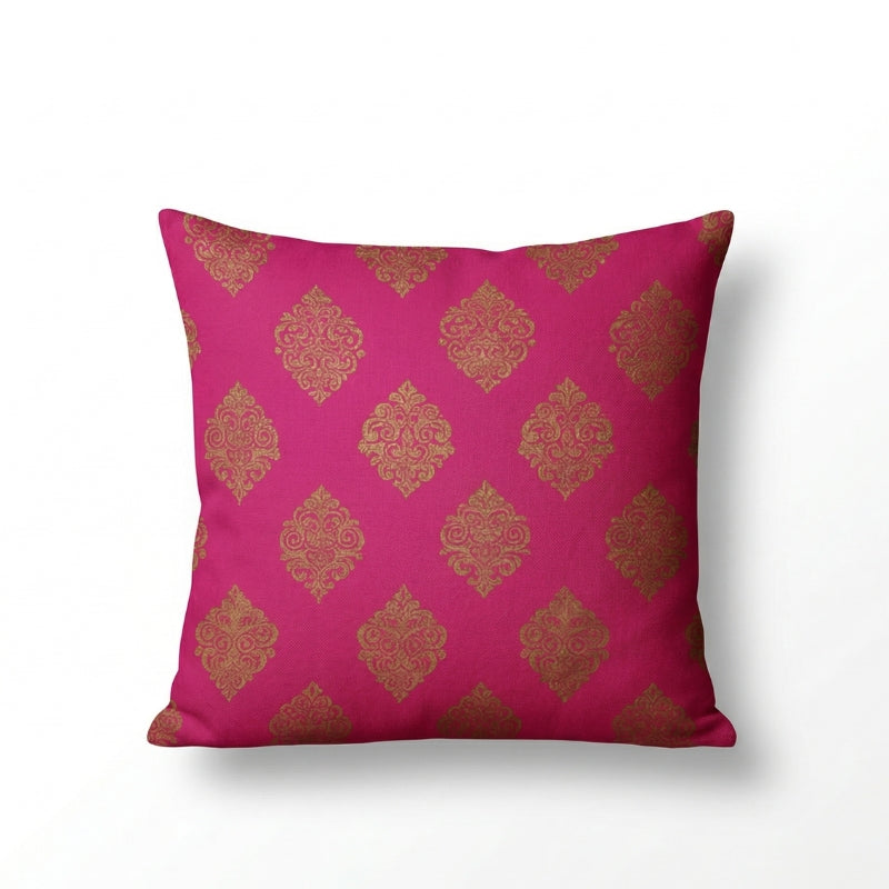 Luxury Pink Damask Cushion Covers with Gold Brocade Print- CU01