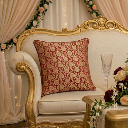 Luxury Red Brocade Cushion Covers – Gold Floral Damask Pillows - CU12