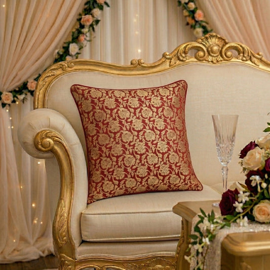 Luxury Red Brocade Cushion Covers – Gold Floral Damask Pillows - CU12