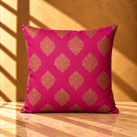 Luxury Pink Damask Cushion Covers with Gold Brocade Print- CU01