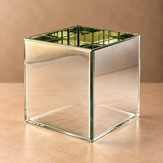 Contemporary Mirrored Cube Vase – Reflective Silver Glass Centerpiece - CV08