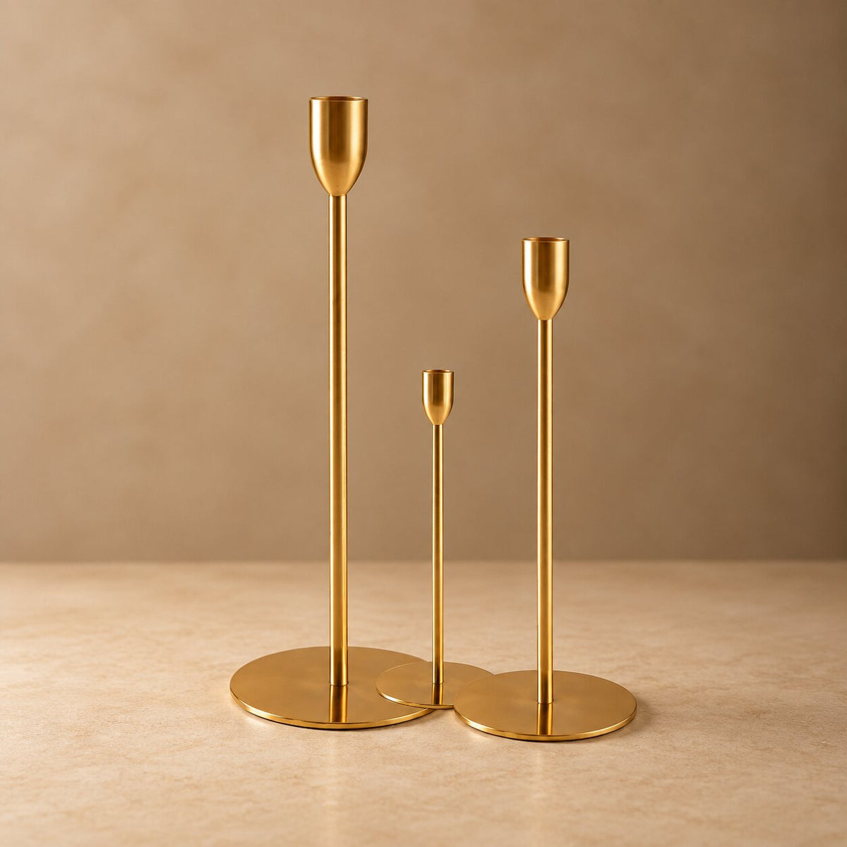 Nordic Gold Taper Candle Holder Set – 3-Piece Minimalist Slim Candlestick Stands - CT08
