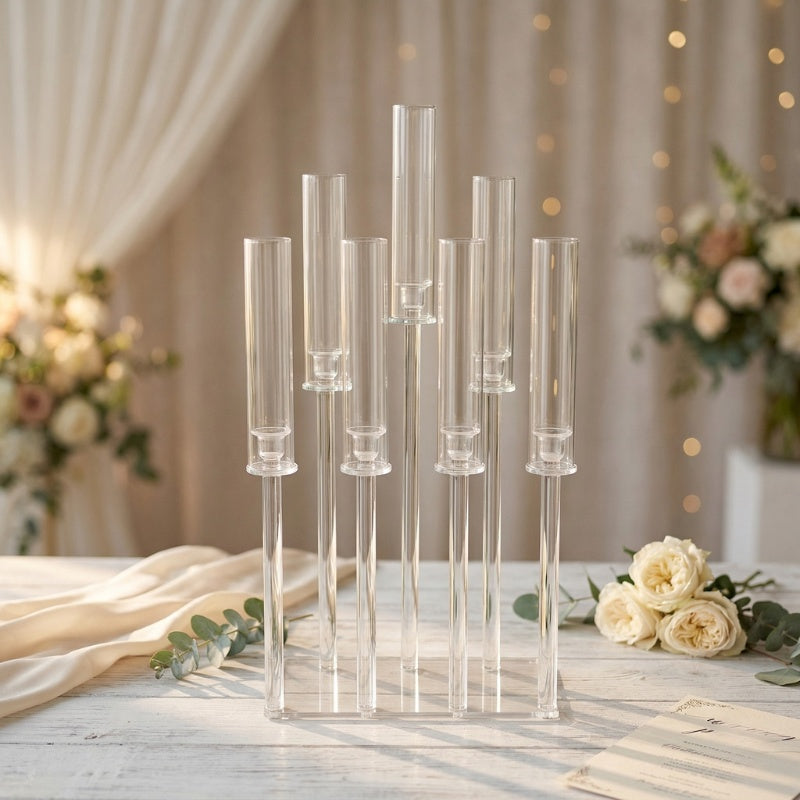 Minimalist Acrylic 8-Light Cluster Candelabra – Contemporary Floating Pillar Centerpiece - CT07