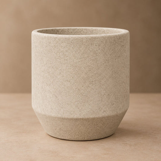 Small Stone Planter – Minimalist Textured Cylinder Pot with Natural Sandstone Finish - U28