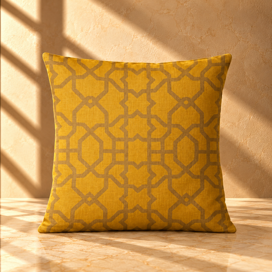 Mustard Geometric Cushion Covers – Ochre Yellow Moroccan Trellis Pillows - CU02