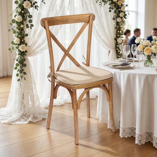 Oak Cross Back Dining Chair – Rustic Farmhouse X-Back Chair with Natural Rattan Seat - C07