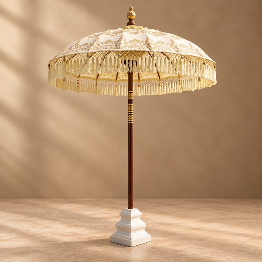 Boho Garden Umbrella – Handcrafted Balinese Parasol with Tassels & Fringe