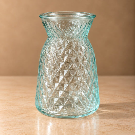 Aquamarine Diamond Glass Vase – Teal Textured Geometric Bud Vase - BV06