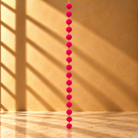 Indian Festival Garland - Pink Pom-Pom & Marigold Floral Strings for Mehndi, Diwali & Home Decor - T06