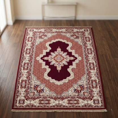 Traditional Persian Medallion Rug – Classic Burgundy & Cream Oriental Area Carpet - CU01