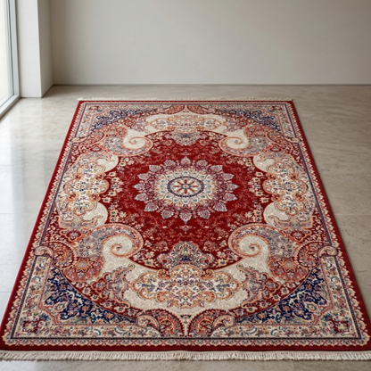 Luxury Oriental Medallion Rug – Crimson & Ivory Intricate Floral Area Carpet - CU02