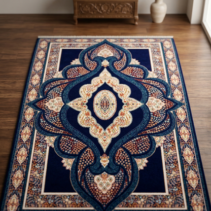 Teal Persian Medallion Rug – Elegant Peacock Blue & Ivory Traditional Area Carpet - CU08