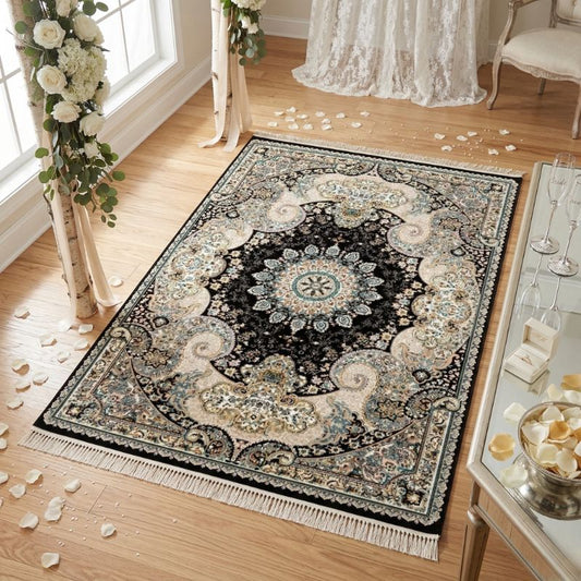 Raditional Persian Medallion Rug – Premium Floral Area Carpet in Crimson, Teal, or Ivory -CU09