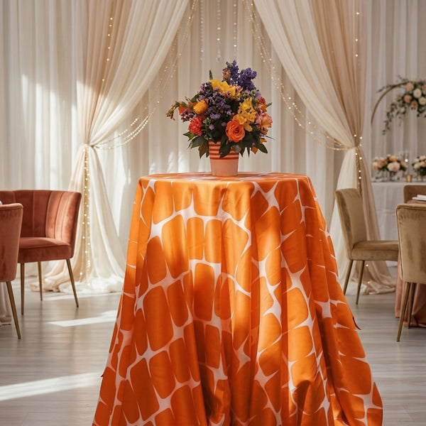 Retro Burnt Orange Geometric Tablecloth | Vintage Dry Hire for Linens - L06