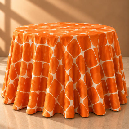 Retro Burnt Orange Geometric Tablecloth | Vintage Dry Hire for Linens - L06