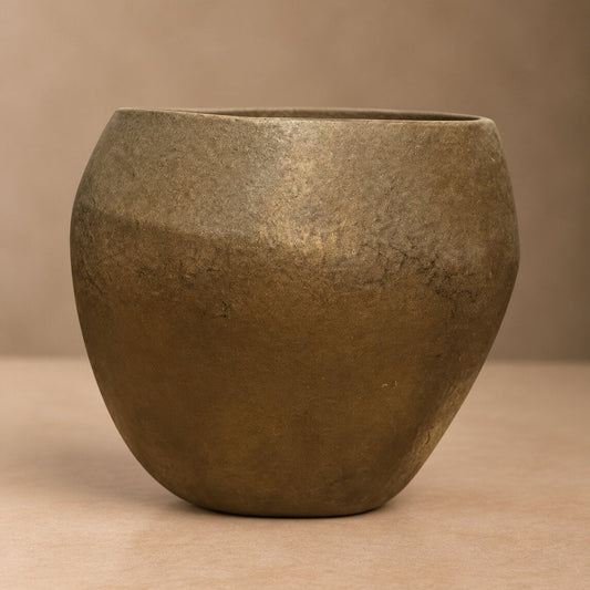 Hammered Gold Pot – Artisan Asymmetric Metal Planter with Weathered Brass Finish - U14