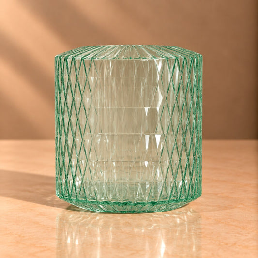 Green Geometric Glass Vase – Mint Diamond Textured Hurricane Vase - BV07