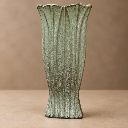 Hammered Silver Vase – Tall Fluted Metal Vessel with Antiqued Pewter Finish and Scalloped Rim - U31