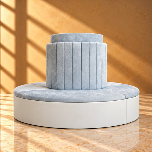 8-Seater Round Modular Sofa – Donut Circular Seating in Plush Sky Blue Velvet