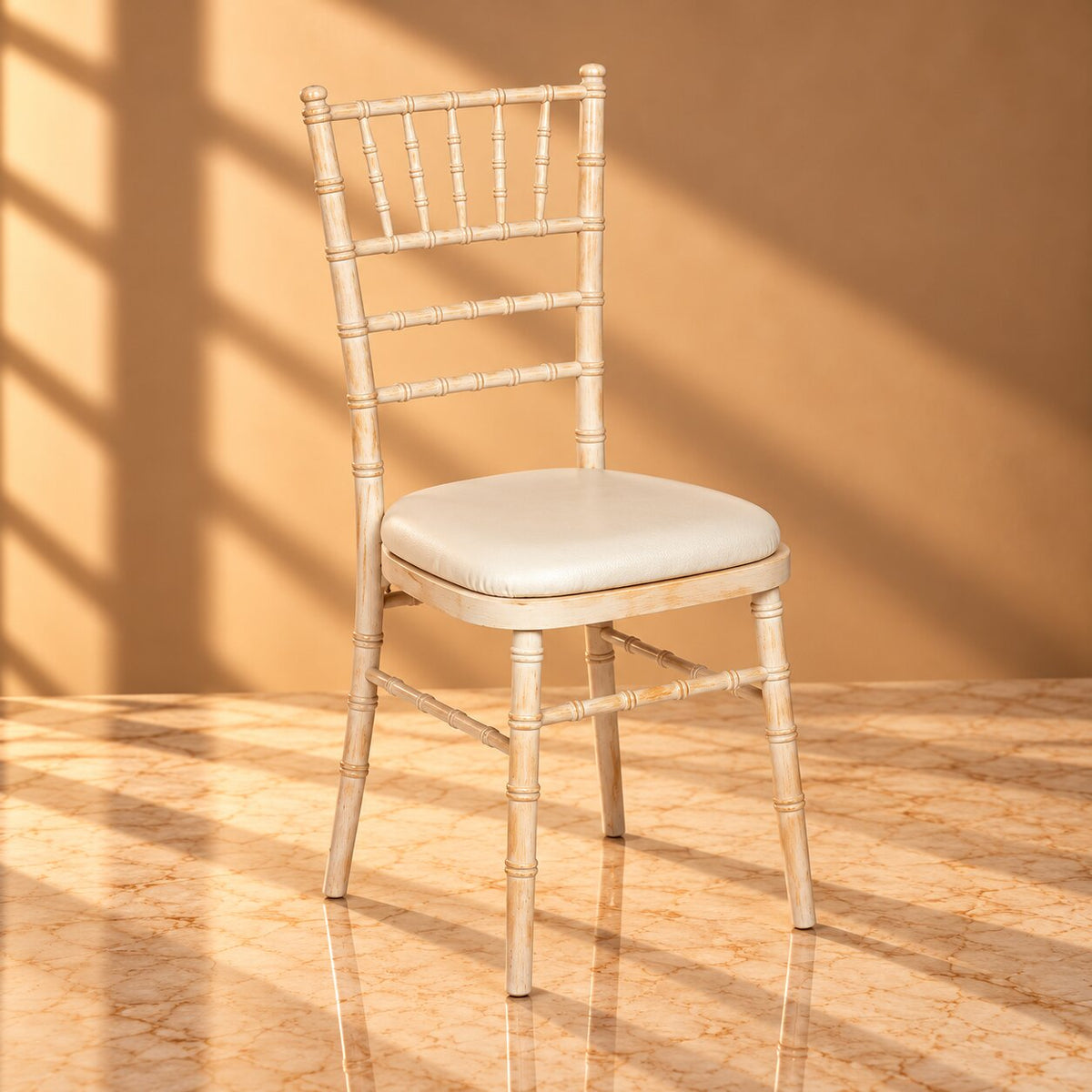 Limewash Chiavari Chair – Rustic Beechwood Wedding Chair with Padded Seat - C06