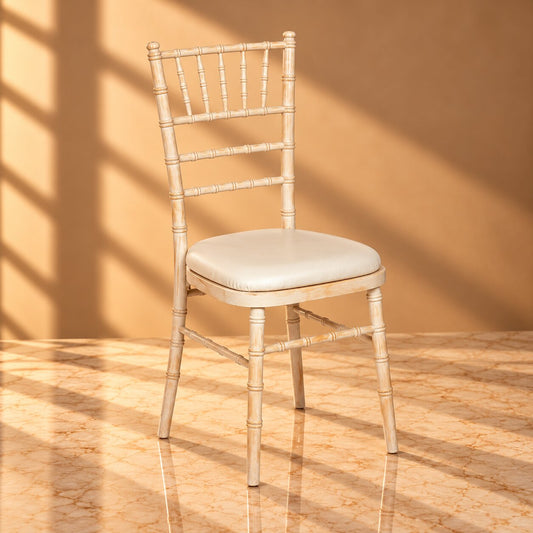 Limewash Chiavari Chair – Rustic Beechwood Wedding Chair with Padded Seat - C06