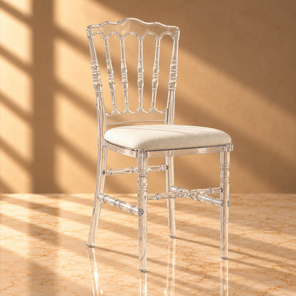 Clear Napoleon Chair – Luxury Acrylic Ghost Chair with Padded Seat for Events & Weddings - C09