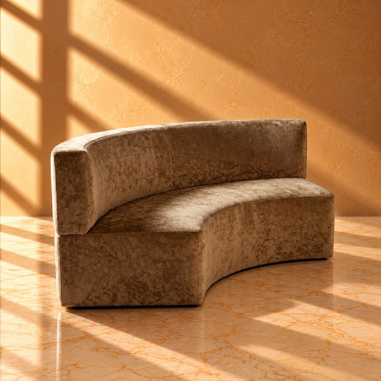 Luxurious Curved Velvet Sofa | Compact 2-Seater Art Deco Settee in Champagne Gold