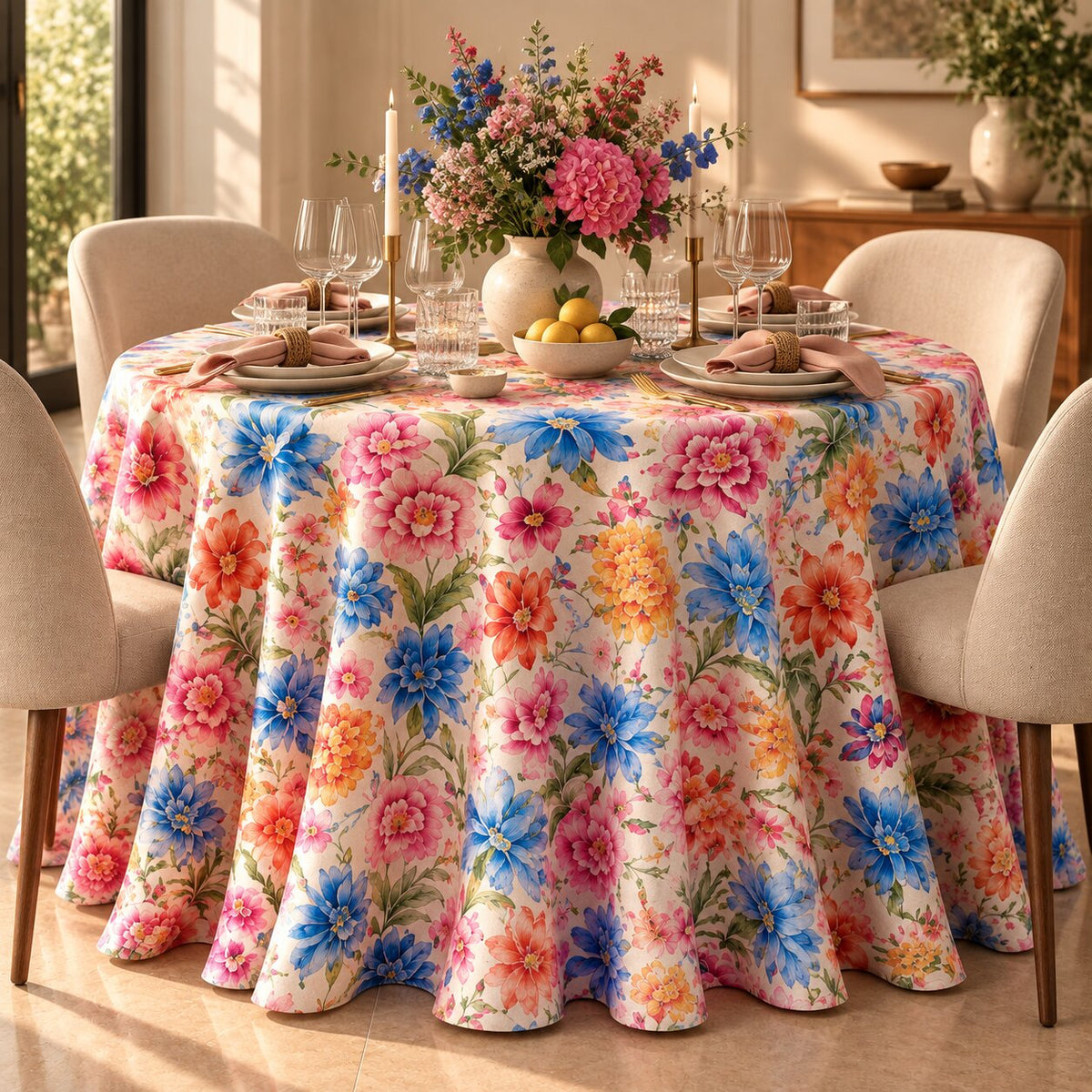 Wildflower Chinoiserie Pink Tablecloth | Luxury Dry Hire for Linens - L03