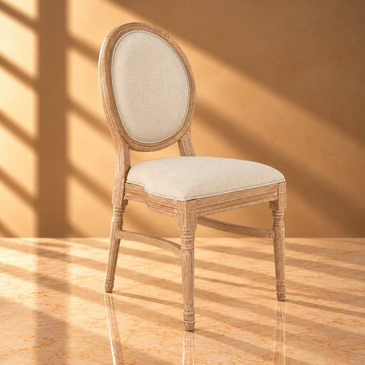 Louis XVI Dining Chair – French Oval Back Upholstered Chair in Weathered Oak - C01