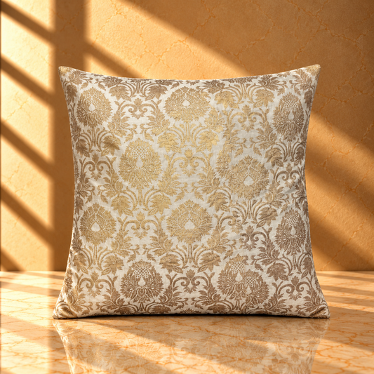 Gold Brocade Cushion Covers – Luxury Champagne Floral Damask Pillows - CU15
