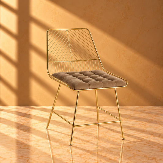 Luxury Gold Wire Poseur Chair – Brown Velvet Tufted Bar Stool