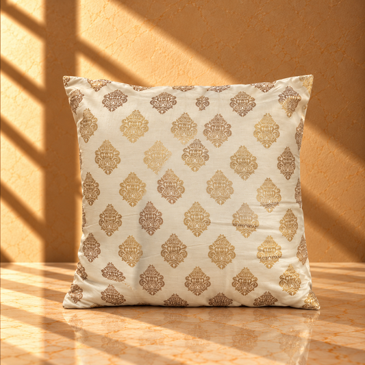 Ivory and Gold Damask Cushion Covers – Luxury Brocade Ornamental Pillows - CU14