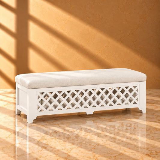 White Lattice Bench – 6ft Luxury Padded Seating for Weddings & Events