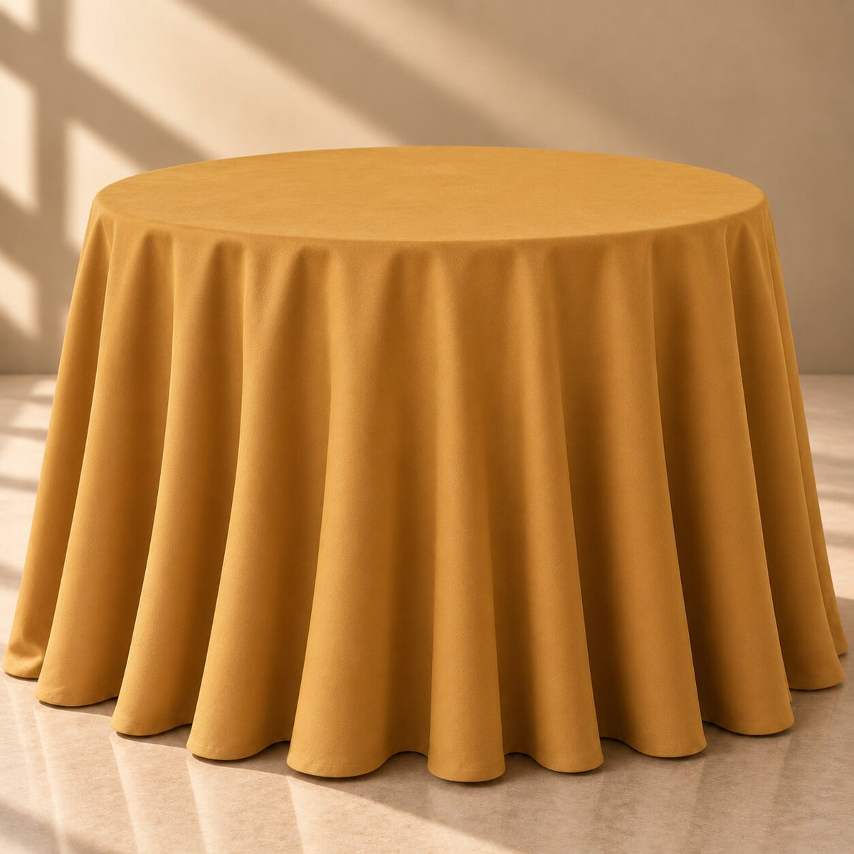Mustard Yellow Plain Round Tablecloth – Luxury Draped Dining Linen - L13