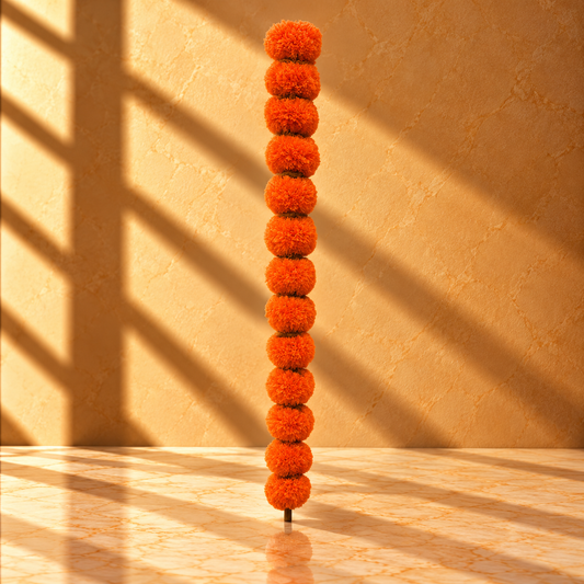 Artificial Marigold Garland for Diwali Decorations - Vibrant Orange Fluffy Flowers - T01