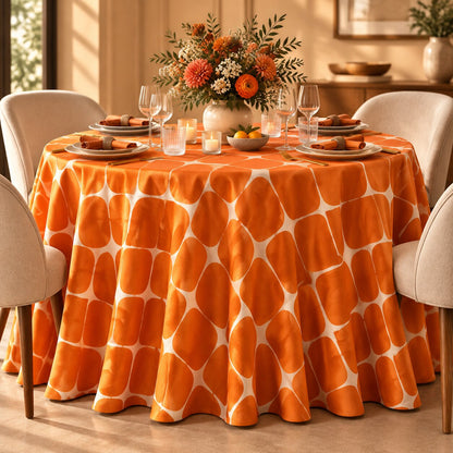 Retro Burnt Orange Geometric Tablecloth | Vintage Dry Hire for Linens - L06
