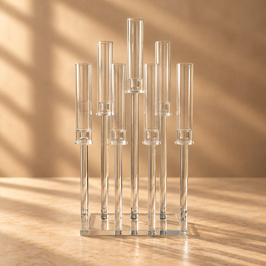Minimalist Acrylic 8-Light Cluster Candelabra – Contemporary Floating Pillar Centerpiece - CT07